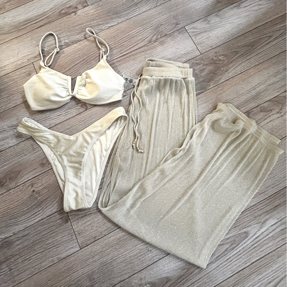 New TiniBikini Gold 3 Piece Set Swimsuit
